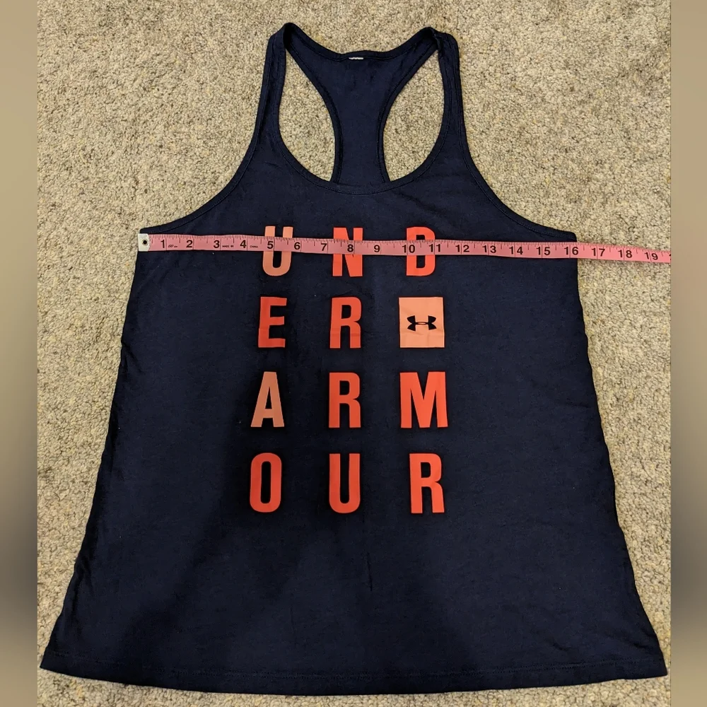 Under Armour Navy with coral writing Racerback tank - Picture 6 of 6